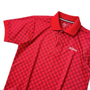  beautiful goods / Titleist Titleist / monogram total pattern dry stretch polo-shirt with short sleeves / men's M size / red red popular Golf wear 