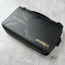 美品 CK CALVIN KLEIN カルバンクライン 牛革 牛革 本革 ソーダ クラッチバック オーガナイザー 黒 ラウンドファスナー スマートセルバッグ_画像1