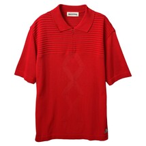 日本製 美品 BLACK&WHITE ブラック&ホワイト / ハーフジップ サマーニット 半袖 ポロシャツ トップス / メンズ M / 赤 上質 ゴルフウェア_画像3