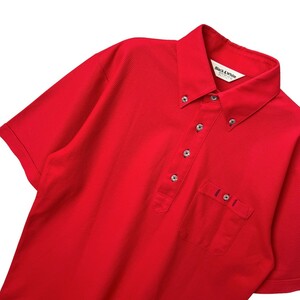日本製 美品 BLACK&WHITE ブラック&ホワイト / 吸汗速乾 ストレッチ 半袖 ボタンダウン ポロシャツ トップス メンズ M / 赤 ゴルフウェア