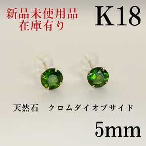 K18 18金 18k 18キン 5mm 天然石 クロムダイオプサイド スタッドピアス