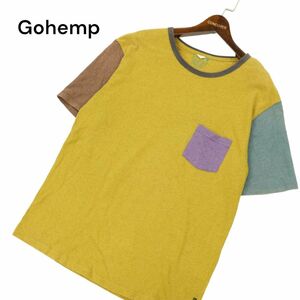 Gohemp ゴーヘンプ 春夏 半袖 クレイジー切替 ヘンプ★ ポケット カットソー ポケTシャツ Sz.L　メンズ　C4T03944_4#D