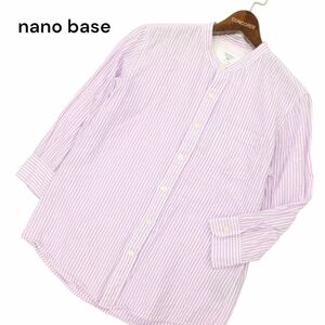 nano base ナノユニバース 春夏 7分袖 【麻★リネン混】 バンドカラー ストライプ シャツ Sz.S　メンズ　C4T03958_4#A