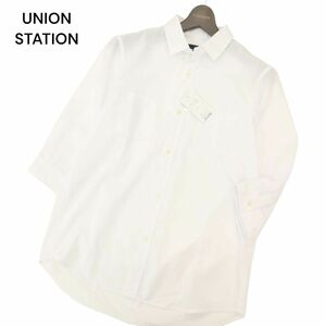 【21ss 新品 未使用】 UNION STATION ユニオンステーション メンズビギ 7分袖 シャツ ワイシャツ Sz.M　メンズ 白 ビジカジ　C4T03751_4#A
