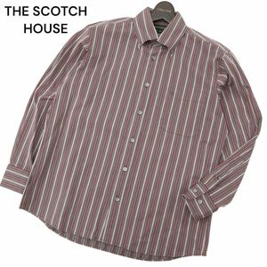 美品★ THE SCOTCH HOUSE スコッチハウス 通年 長袖 ロゴ刺★ ストライプ ボタンダウン シャツ Sz.M　メンズ　C4T03981_4#C