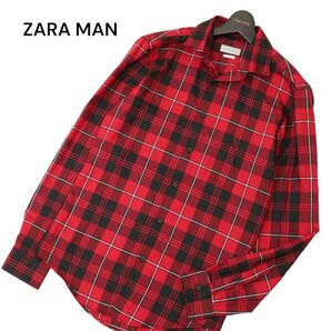 ZARA MAN ザラ マン 通年 長袖 SLIM FIT チェック★ シャツ Sz.M メンズ 赤 × 黒 C4T04003_4#Cの画像1