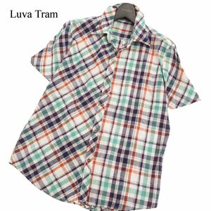 Luva Tram ルーバトラム B'2nd 春夏 半袖 襟ワイヤー 【麻★リネン】 切替チェック シャツ Sz.L　メンズ ビーセカンド　C4T04032_4#A