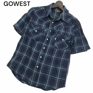 GOWESTgo- waist spring summer short sleeves [ flax *linen.] Western check shirt Sz.1 men's made in Japan C4T04036_4#A