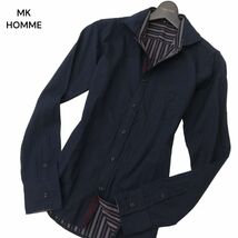 MK HOMME ミッシェルクラン オム 通年 長袖 ストライプ★ スリム シャツ Sz.46　メンズ ネイビー　C4T04239_5#C_画像1