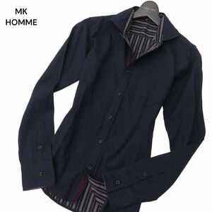 MK HOMME ミッシェルクラン オム 通年 長袖 ストライプ★ スリム シャツ Sz.46　メンズ ネイビー　C4T04239_5#C