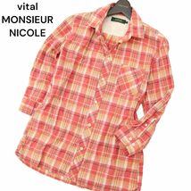 vital MONSIEUR NICOLE ムッシュ ニコル 春夏 7分袖 チェック★ シャツ Sz.46（M）　メンズ　C4T04329_5#A_画像1