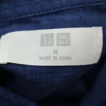 【新品 未使用】 UNIQLO ユニクロ 春夏 長袖 プレミアムリネン★ 麻100% シャツ Sz.M　メンズ 青　C4T04346_5#A_画像6