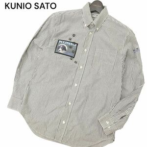 KUNIO SATO クニオ サトウ 通年 長袖 犬 刺繍★ ストライプ ボタンダウン シャツ Sz.M　メンズ 日本製 クニオコレクション　C4T04341_5#C