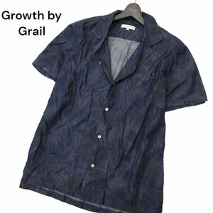 Growth by Grail グロースバイグレイル 春夏 半袖 【ボタニカル 総柄】 デニム シャツ Sz.LL　メンズ 大きいサイズ　C4T04470_5#A