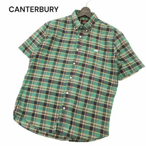 CANTERBURY カンタベリー 春夏 半袖 ロゴ刺繍★ ボタンダウン チェック シャツ Sz.XL　メンズ ラグビー 緑 大きいサイズ　C4T04583_5#A