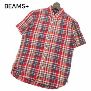 BEAMS+ ビームス プラス 春夏 半袖 ボタンダウン チェック シャツ Sz.S　メンズ 日本製 赤　C4T04596_5#A