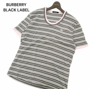 BURBERRY BLACK LABEL バーバリー ブラックレーベル 半袖 ホース刺繍★ ボーダー カットソー Tシャツ Sz.3　メンズ グレー　C4T04591_5#D