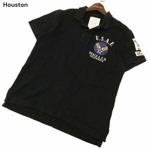 Houston ヒューストン USAF 米空軍★刺繍 春夏 半袖 ポロシャツ Sz.M　メンズ 黒　C4T04681_5#A