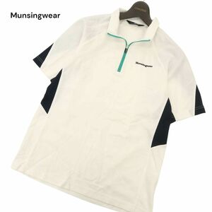 Munsingwear マンシングウェア 春夏 半袖 ロゴ刺繍★ ハーフジップ 鹿の子 ポロシャツ Sz.M　メンズ ゴルフ　C4T04940_5#A