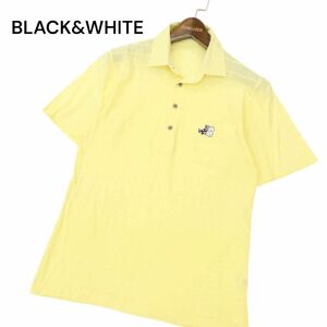 BLACK&WHITE black & white spring summer dog Logo embroidery * short sleeves border polo-shirt Sz.M men's yellow color Golf C4T05029_5#A