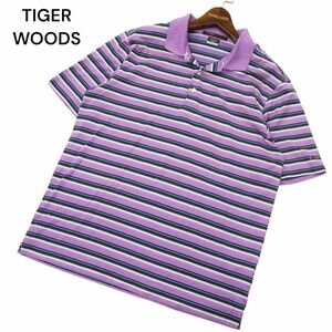 NIKE GOLF ナイキ ゴルフ TIGER WOODS タイガーウッズ 春夏 DRI-FIT ロゴ刺繍★ 半袖 ボーダー ポロシャツ Sz.L　メンズ　C4T05057_5#A