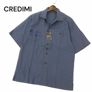 【新品 未使用】 CREDIMI クレディミ 春夏 胸刺繍★ 【麻 リネン混】 半袖 シャツ Sz.M　メンズ　C4T05042_5#A