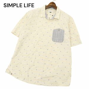 SIMPLE LIFE シンプルライフ レナウン 春夏 ポケット切替 半袖 総柄 シャツ Sz.LL　メンズ 大きいサイズ　C4T05154_5#A