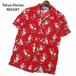 Tokyo Disney RESORT 東京ディズニーリゾート 限定 春夏 ミニー 総柄★ 半袖 レーヨン アロハ シャツ Sz.S　メンズ 赤　C4T05151_5#A