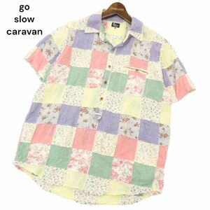 go slow caravan ゴースローキャラバン 半袖 パッチワーク★ 【花柄 フラワー 総柄】 ポロシャツ Sz.4　メンズ アウトドア　C4T05153_5#A