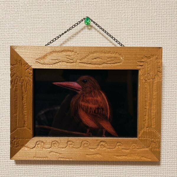 [ハンドメイド]2:フォトフレーム　彫り物　彫刻　　鳥の絵　