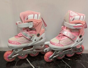インラインスケート キッズ ローラースケート ジュニア 女の子 初心者 向け Inline skate サイズ調整可能 ピンク Sサイズ