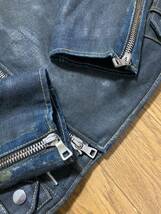 美品☆[BALMAIN HOMME] 15AW 定価324,500 DENIM PAINTED MOUTON BIKER 裏地ムートン ダブルライダース デニムジャケット S バルマンオム_画像6