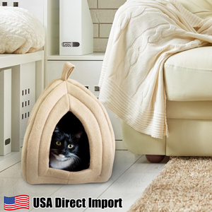 Small Igloo Cat Bed アメリカ直輸入 beige 猫 ねこ ペット用品 ベッド キャットハウス クッション ダイニング ぬいぐるみ生地 インテリア