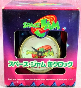 送510円～ 1997年当時物! ルーニー・テューンズ「SPACE JAM」コレクション イラスト 缶クロック②　ワーナーブラザーズ スペースジャム