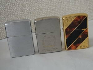 160430H73-0511H■ZIPPO■ジッポ　3点セット　BRADFORD.PA.　シルバーカラー/ゴールドカラー　ジャンク扱い　アンティーク