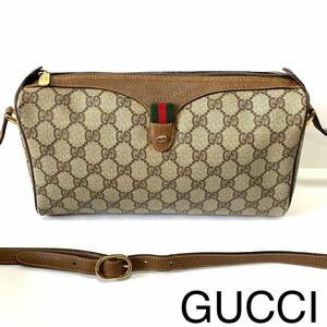 【未使用級】GUCCI グッチ ショルダーバッグ　GGスプリーム×レザー