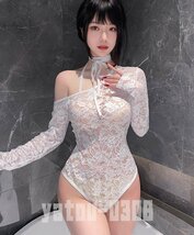 H791　コスプレウェア　花柄レース　オープンクロッチ　ハイレグレオタード　ミニスカート　女教師　秘書　セクシーランジェリー_画像5