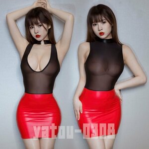 H809B cosplay wear fake leather miniskirt bai color One-piece race queen sexy Ran Jerry Night wear 