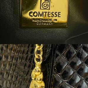 極上品 COMTESSE コンテス シャイニング クロコダイル ハンドバッグ ブラック ゴールド金具 ドイツ製 レディースの画像10