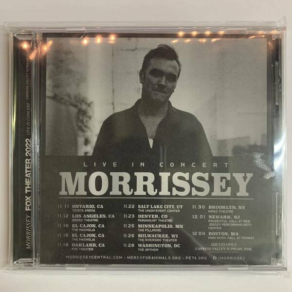 MORRISSEY / FOX THEATRE 2022 (CD) Empress Valley 来日決定！！最新ライヴを超高音質IEMサウンドボード完全収録！素晴らしいライブ！