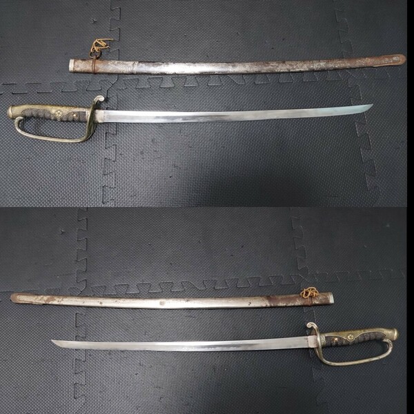 サーベル軍刀拵え 本身刀身 両手握りサーベル 日本陸軍 当時物 登録証付 64.6センチ