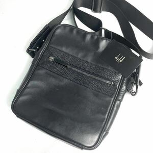 1円【良品】dunhill ダンヒル ウィンザー メンズ ショルダーバッグ 斜め掛け ビジネス 金具 シボ レザー 本革 ブラック 黒