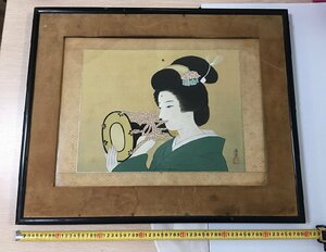 日本浮世絵 (秀水) 日本美人 版画額入り 美術品 作者不明 現状品渡し-D2210
