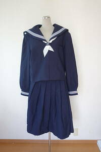  sailor suit skirt scarf 2 sheets top and bottom 4 point set 180B large size extra-large dark blue white 3ps.@ line woman school uniform middle . high school 