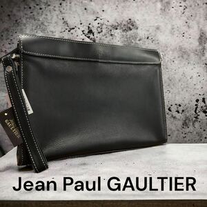 新品 タグ付き　ジャンポール ゴルチェ　レザー　セカンドバッグ　ブラック　型押しロゴ　JEAN PAUL GAULTIER　ゴルチエ　黒