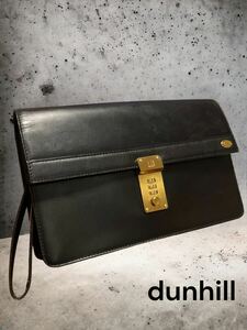 dunhill　ダンヒル　セカンドバッグ　自立　レザー　金具　ブラック　ダイヤル式　カーフレザー　スエード　ゴールド　