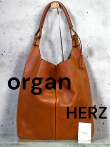 organ オルガン　HERZ ヘルツ　一本ハンドトートバッグ　オールレザー　ケアカード付　トートバッグ　レザー　革　チャームロゴ　アンバー