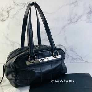 CHANEL シャネル チョコバー ロゴプレート キャビアスキン バッグ ブラック A-2298