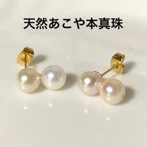 天然 あこや真珠 akoya パール スタッドピアス シェルピアス 0.7cm×2粒 サージカルステンレス 