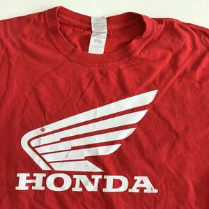 《 H 746》GILDAN HONDA ホンダ 半袖Tシャツ バイク ライダー wingマーク ユニセックス Lサイズ 赤 トップス 1スタ アメリカ古着 古着卸